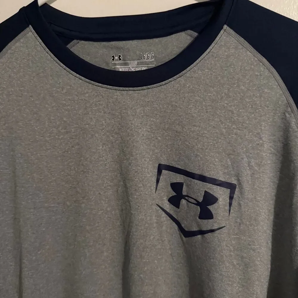 Under Armour shirt mens L gray blue baseball utility raglan sleeve activewear